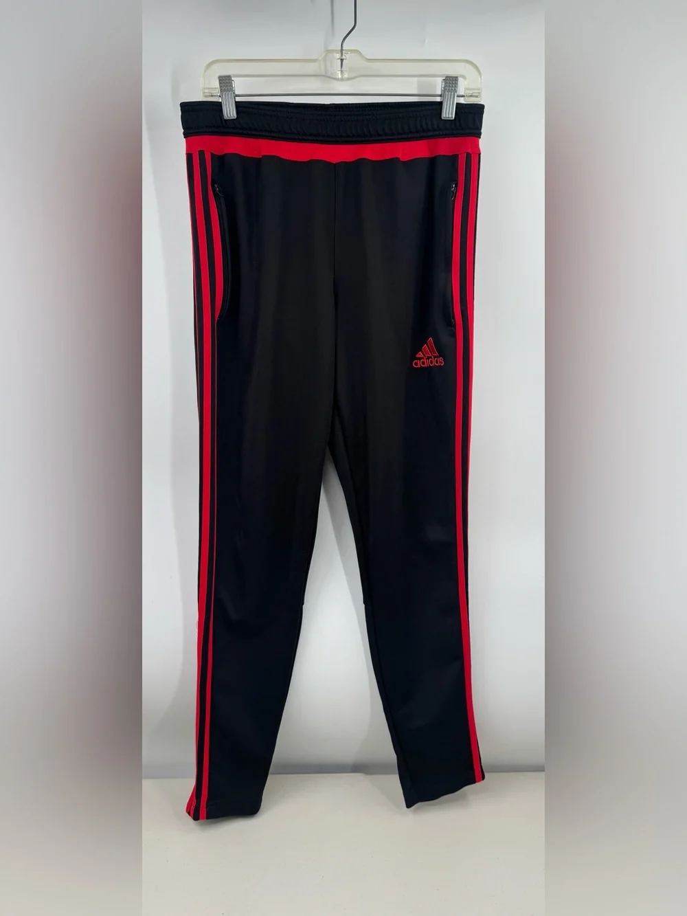 Adidas Track Pants Mens Medium Black Red 3-Stripes Climacool Athletic Soccer